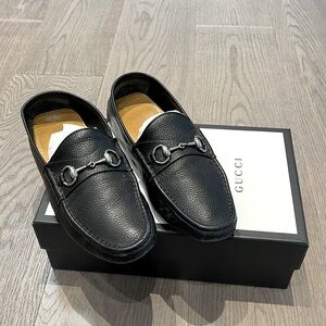 Gucci men’s Horsebit-deatil leather loafers black calfskin shoes size 8.5